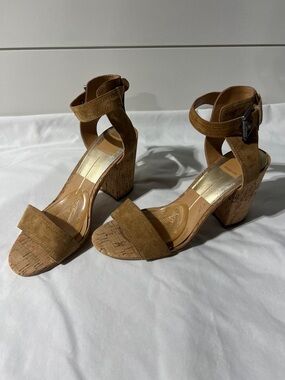 Dolce Vita Suede Cork Block Heel Sandals - Brown size 7 1/2